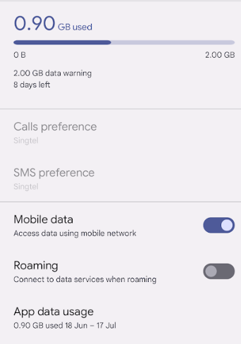  the "data usage" section in android device